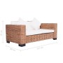 vidaXL Sofa-Set, 2-Sitzer, Rattan natur mit cremeweißen Polstern und Kissen.