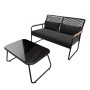 4-teiliges Polyrattan Gartenmöbel Set mit Sitzbank, Stühlen und Glastisch. Ideal für Terrasse und Garten.