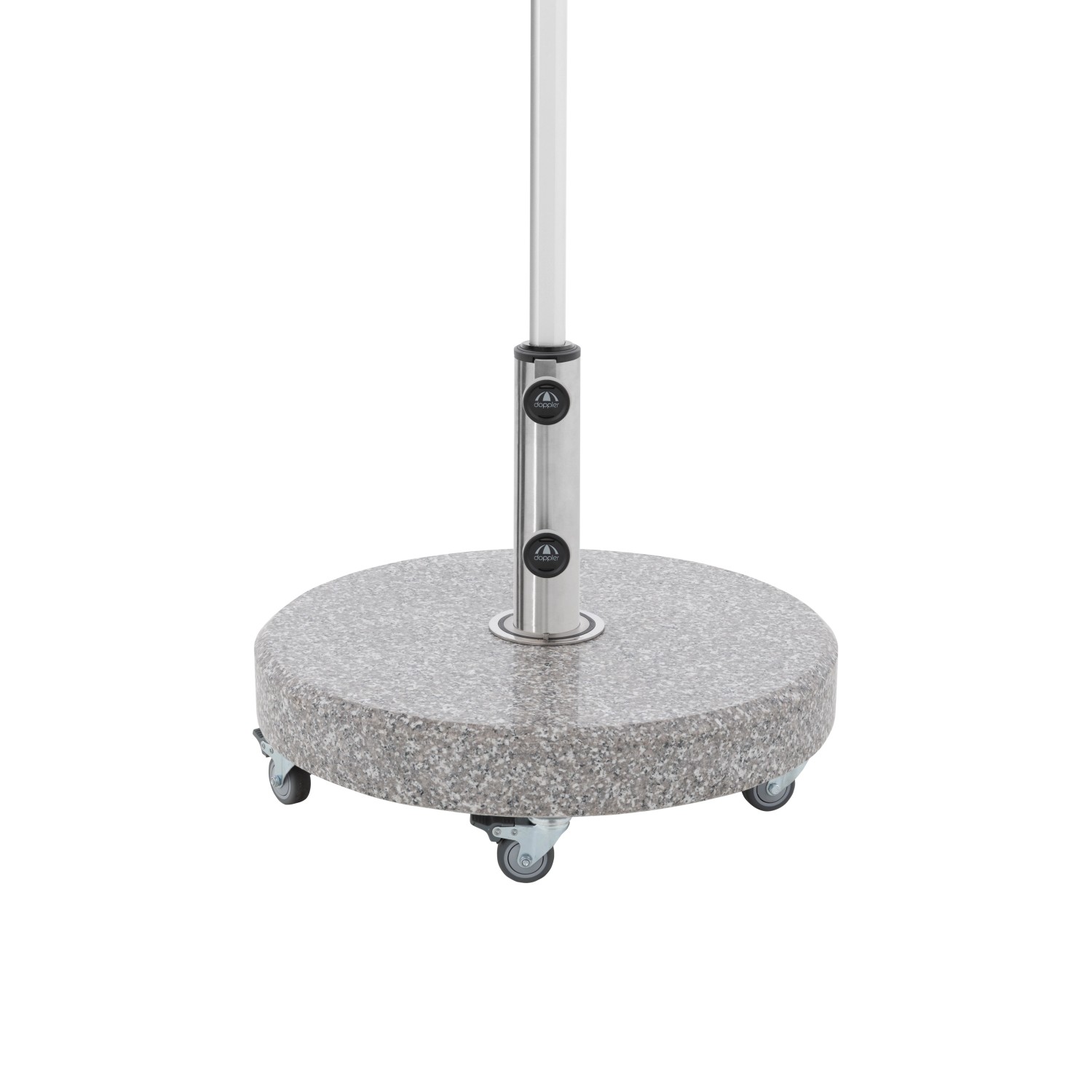 Doppler Expert Click-It Granitsockel 50 kg mit Rollen und Edelstahlrohr für Sonnenschirme.