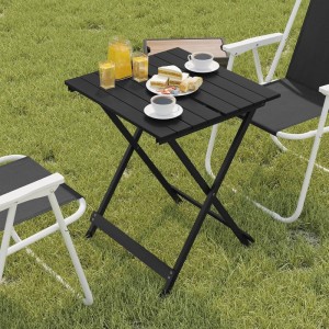 Schwarzer WOLTU Klapptisch aus Aluminium, ideal für Camping und Garten.