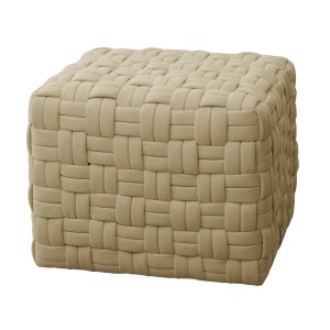 Beiger Svita Poppy Hocker/Sitzpouf mit geflochtenem Polyleinen-Bezug.