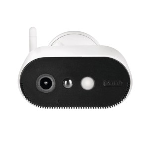 Abus Zusatzkamera Pro PPIC91520, weiße WLAN-Kamera für Videoüberwachung, Detailansicht der Vorderseite.