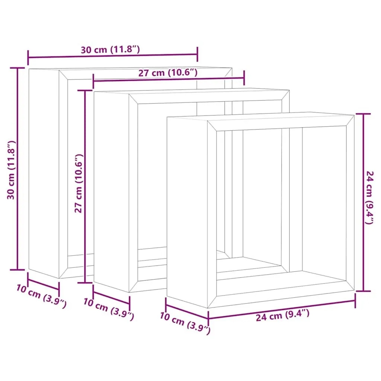 vidaXL Würfelregale 3 Stk Grau MDF 323951_10