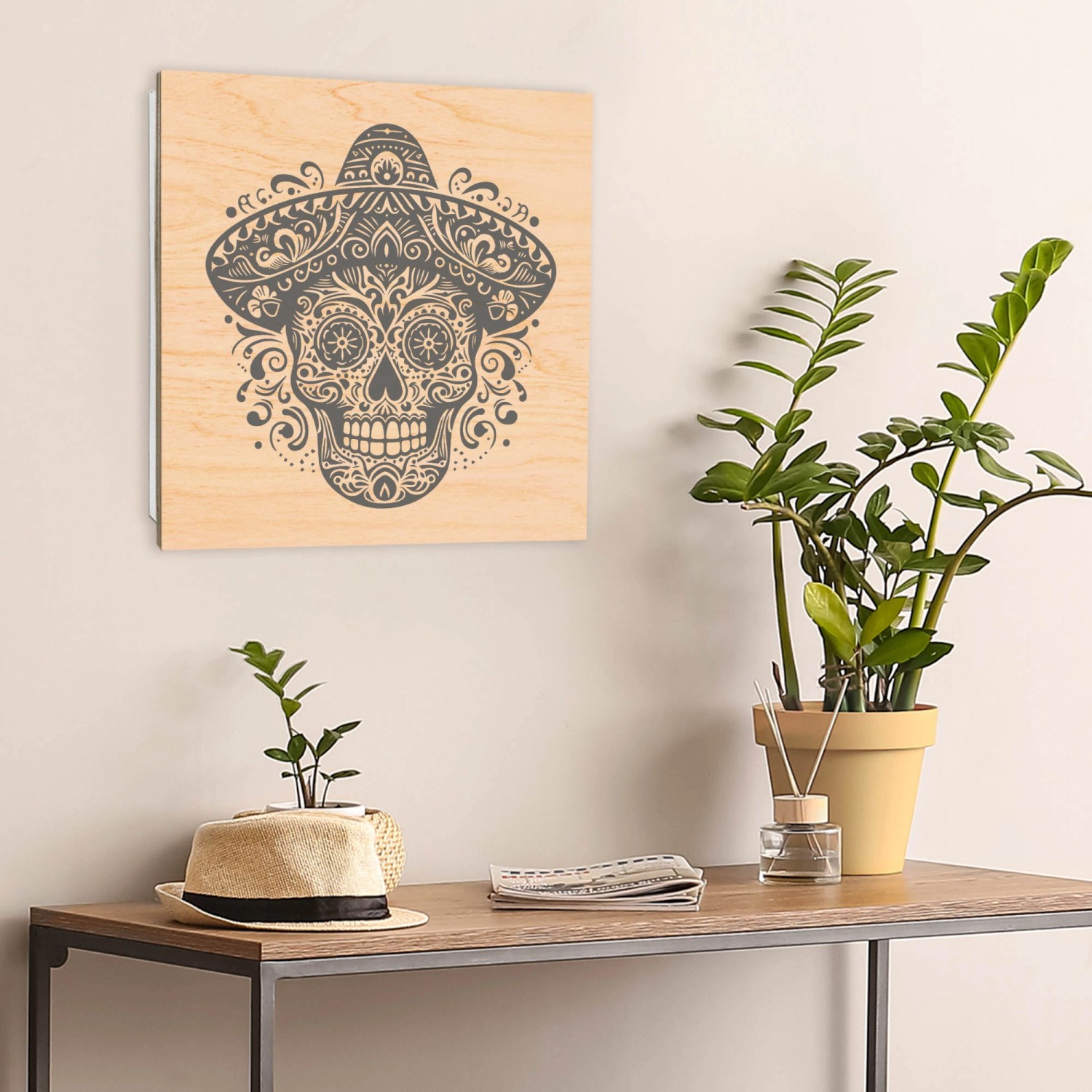 Banjado Schlüsselbox mit Totenkopf-Motiv, 30x30cm, weiße Schlüsselkasten mit 50 Haken.