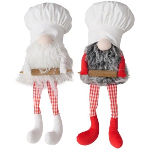 2 Kantenhocker Calmy als Koch mit Nudelholz, Weihnachtsdeko in Grau, Rot, Weiß.