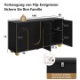 Schwarzes Merax Sideboard mit 4 Türen, goldenen Bogenlinien und Metallfüßen. Eleganter Wohnzimmerschrank mit Stauraum.