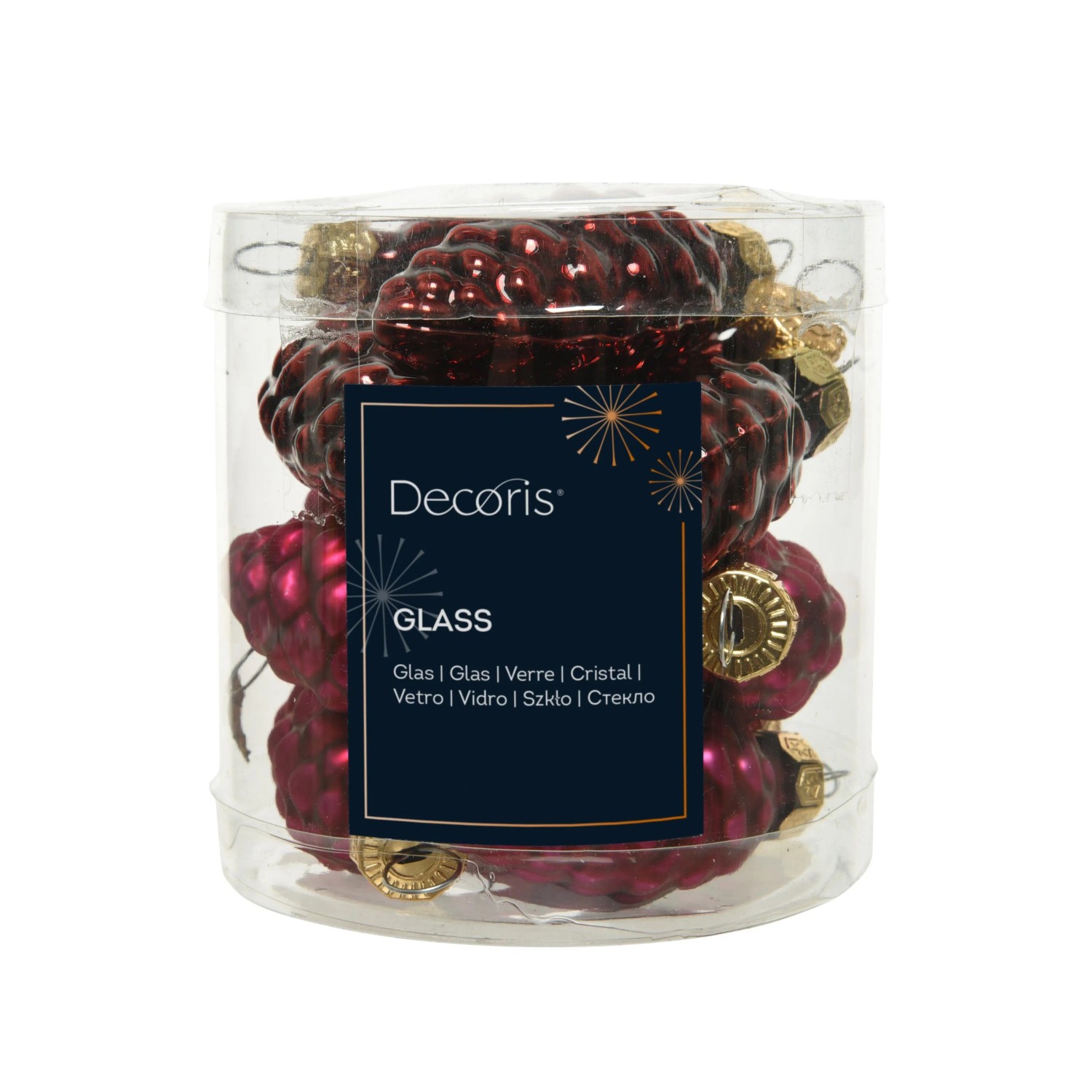 Decoris Weihnachtsbaum-Anhänger Zapfen Glas 2,5 cm x 6 cm Ochsenblut 12 Stück