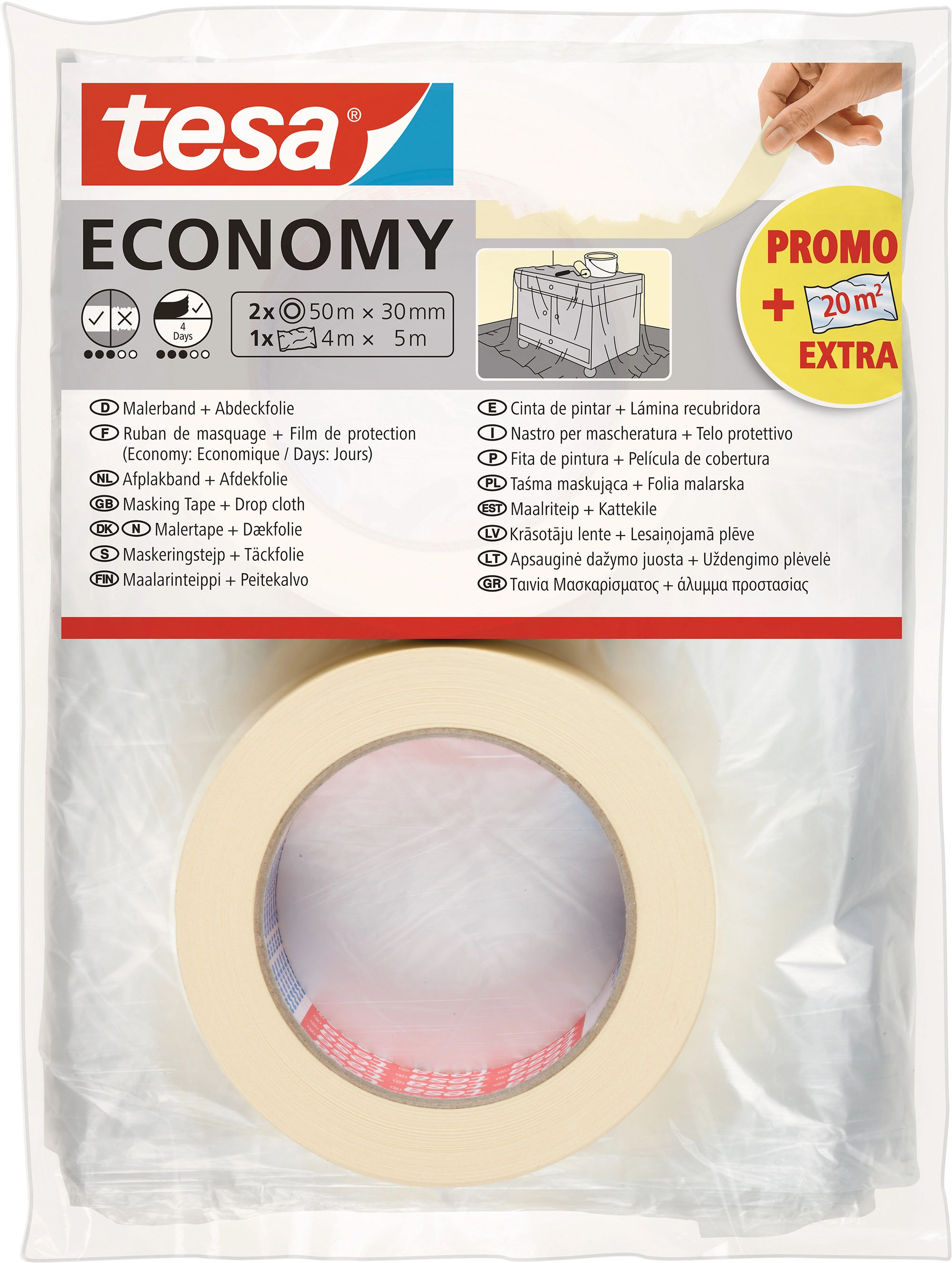 inkl. m Folie Economy mm Malerband-Set 30 (1) x 1 Tesa 1 50 2 x