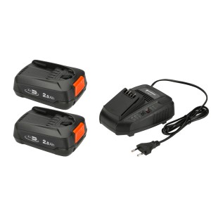 Gardena Starter-Kit: 2 Akkus (18V/2,5 Ah) und Ladegerät für Elektrowerkzeuge.