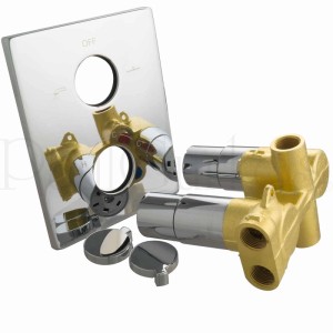 PaulGurkes Unterputz Duschthermostat Set: verchromte Blende, Messingkörper, Bedienelemente. Eckiges Design für Brausesets.