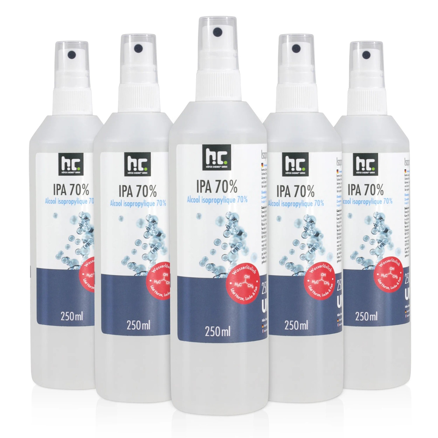 Höfer Chemie Isopropanol 70% Sprühflaschen, 12er Pack. Reinigungsmittel für Glas und Oberflächen.