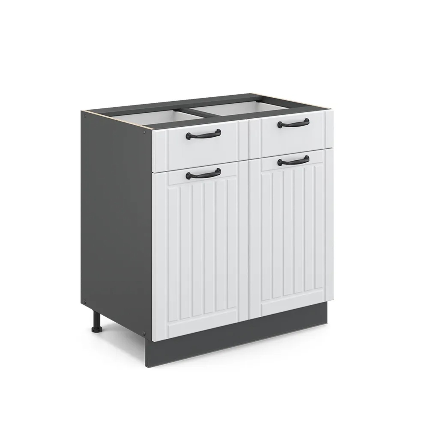 Vicco Küchenunterschrank Fame-Line Weiß Landhaus/Anthrazit 80 cm ohne Arbeitsplatte