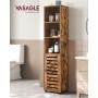 Vasagle Badezimmerschrank, 30x40x167 cm, braun, mit offenen Fächern und Tür im Badezimmer.