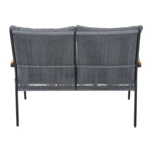 Siena Garden Comfort Plus Bank Liguria, 3-teilig, anthrazitgrau, mit Kissen und Teakholz-Armlehnen.
