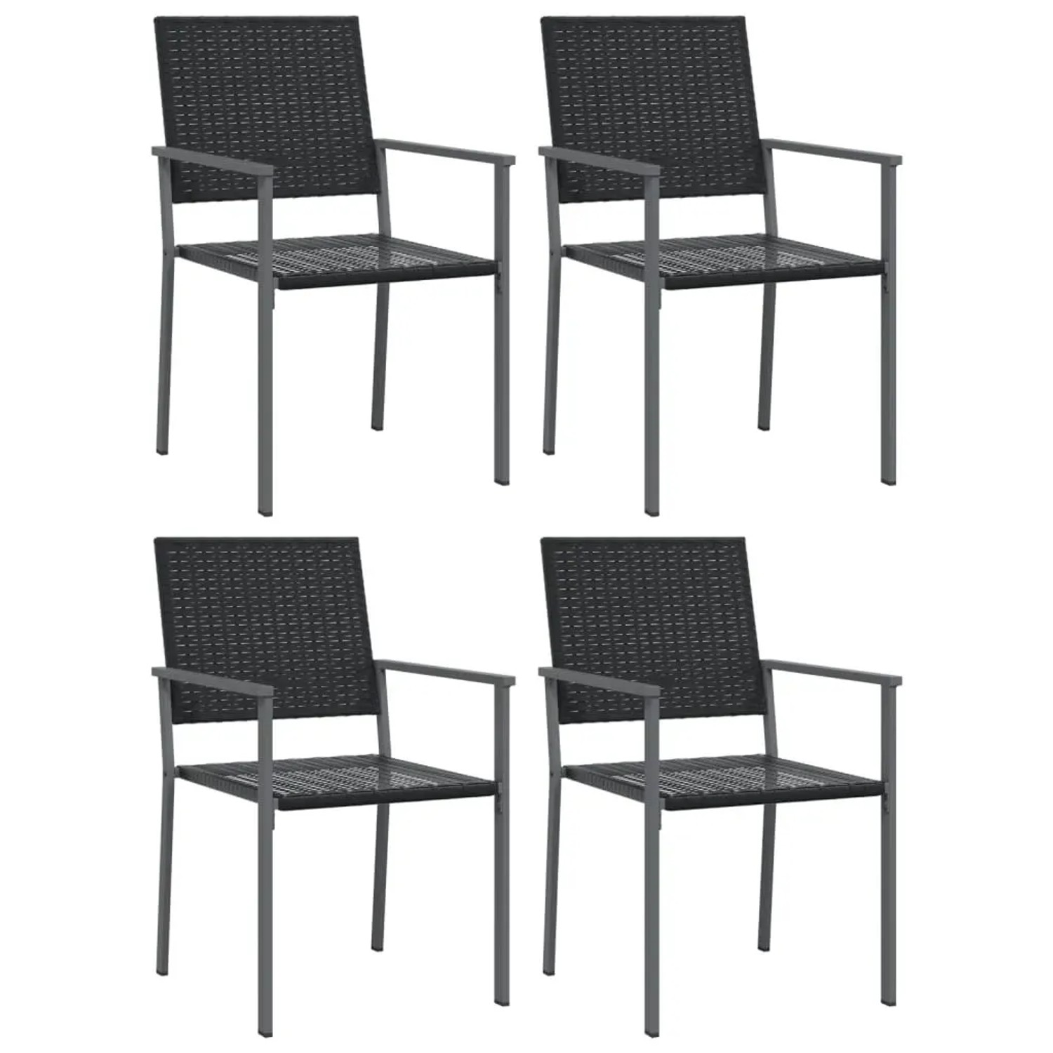 vidaXL Garten-Essgruppe, 5-teilig, schwarze Rattan-Stühle mit Stahlrahmen, Gartenmöbel-Set.
