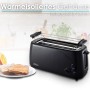Schwarzer Zilan Langschlitztoaster XXL (4 Scheiben) mit Brötchenaufsatz und Toast.