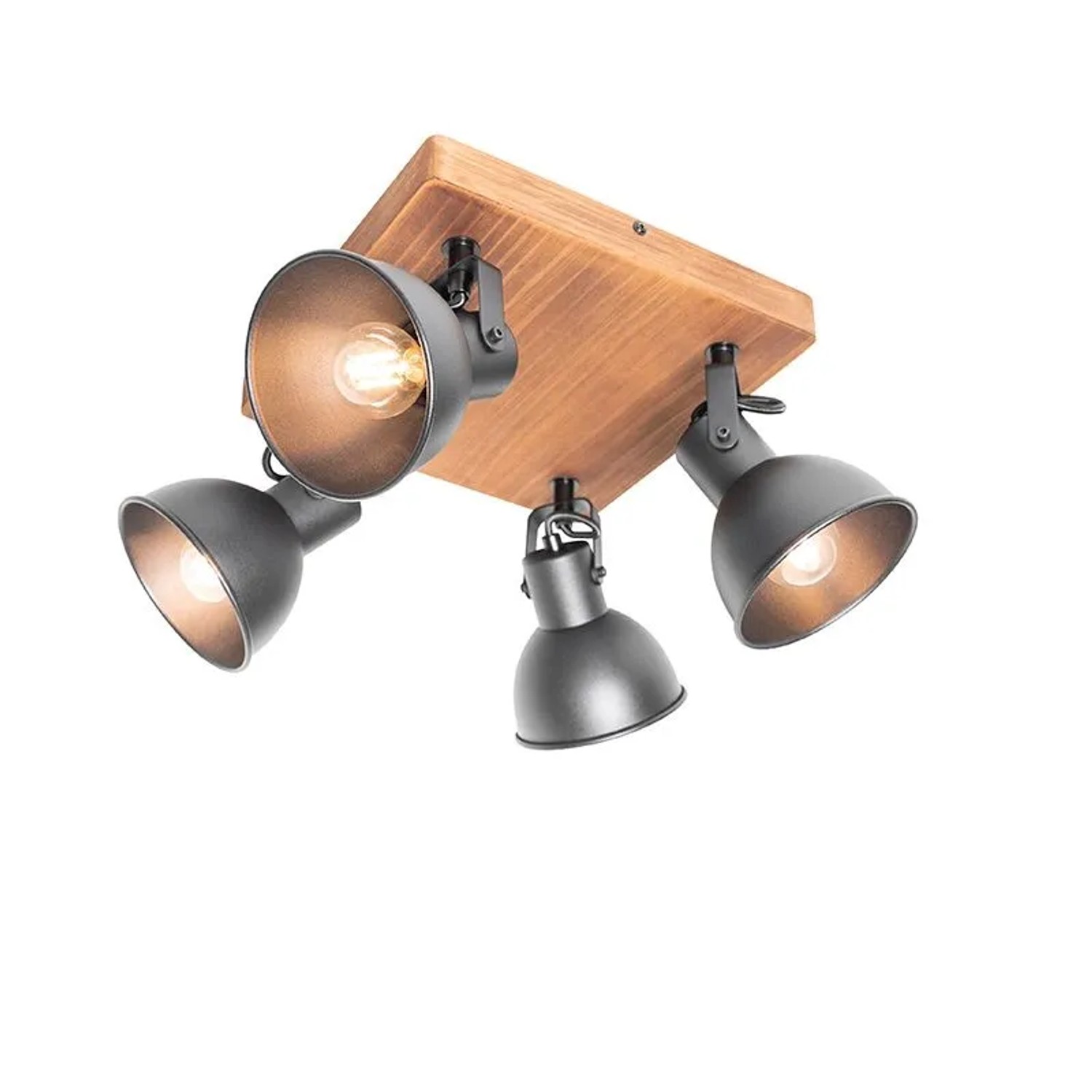 QAZQA Industrie Spot Schwarz mit Holz Neigbar 4 Flammig Tommy