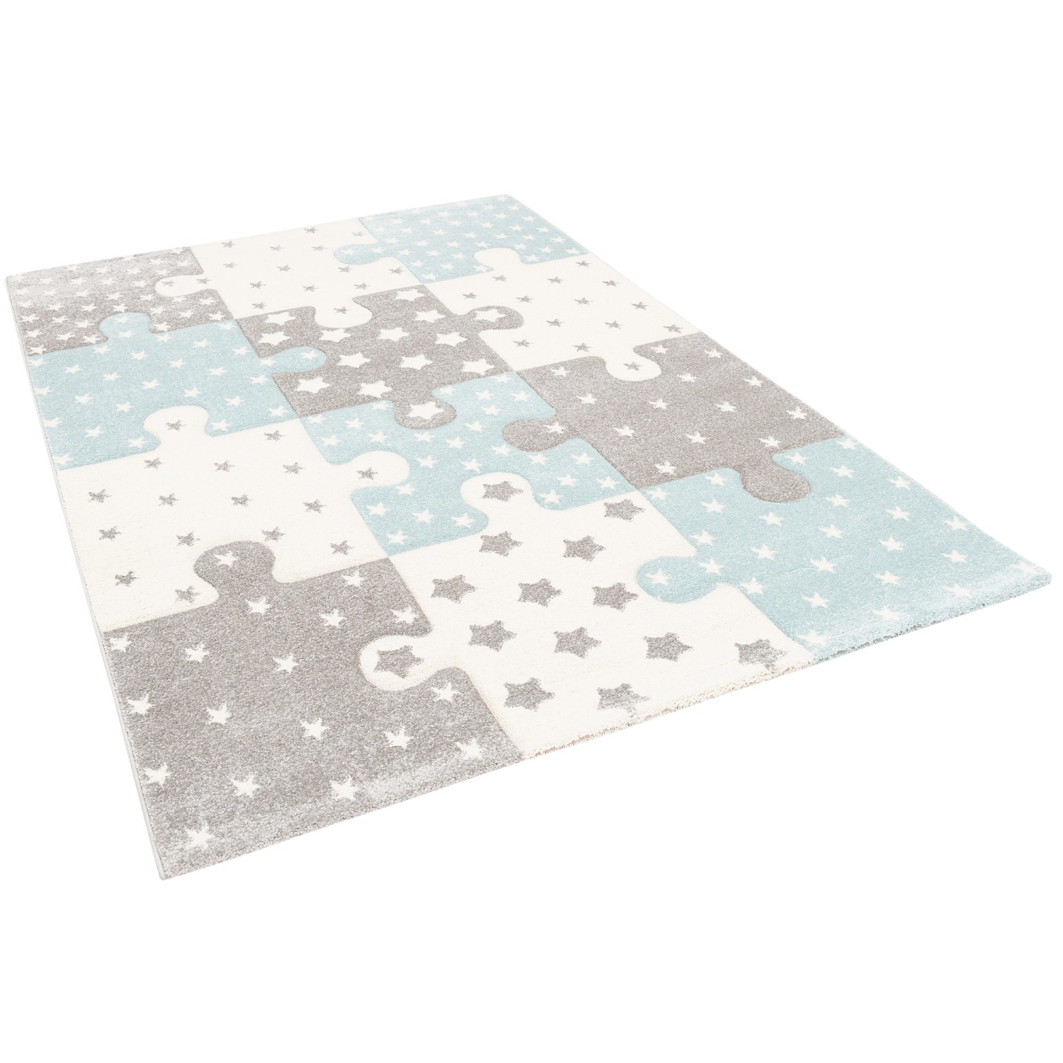 Pergamon Kinder Teppich Maui Kids Puzzle Karo Blau 200x290cm