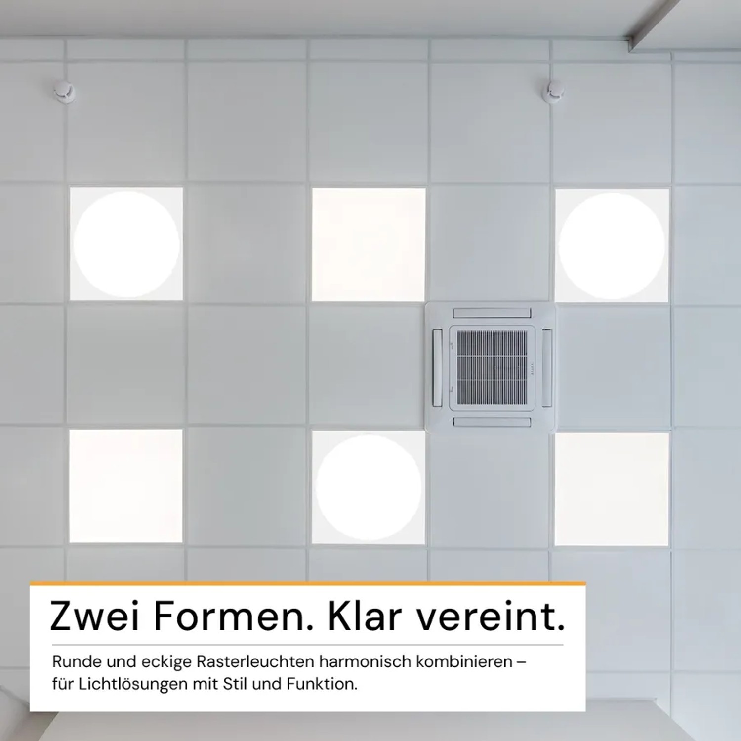 5er Set ENOVALITE LUNOS LED Panel Rasterdeckenleuchten (62x62cm) mit runden und eckigen Lichtaustritten.