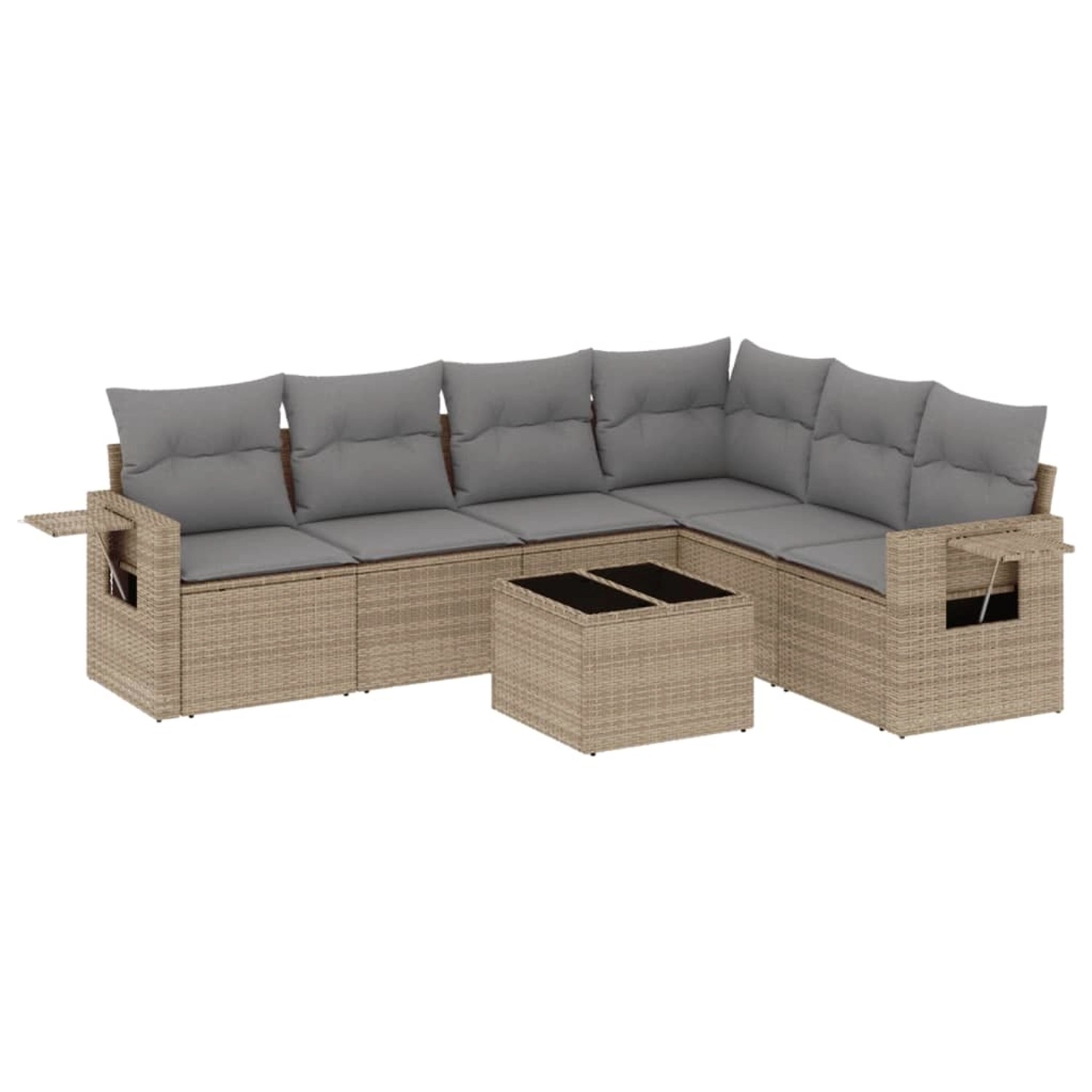 vidaXL 7-Tlg Garten-Sofagarnitur mit Kissen Beige Poly Rattan 3220218 günstig online kaufen
