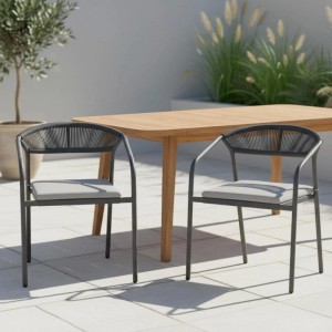 Bessagi Garden Gartensessel-Set Benicio Grau Polywood/Textilene 2er-Set