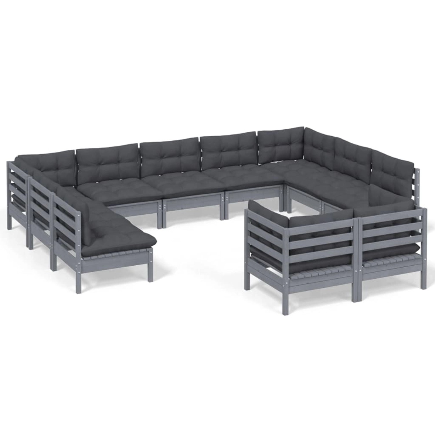 vidaXL 11-tlg Garten-Lounge-Set mit Kissen Grau Kiefer Massivholz Modell 26