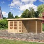 Karibu Holz-Gartenhaus Sölve mit Flachdach und Anbau, unbehandelt.