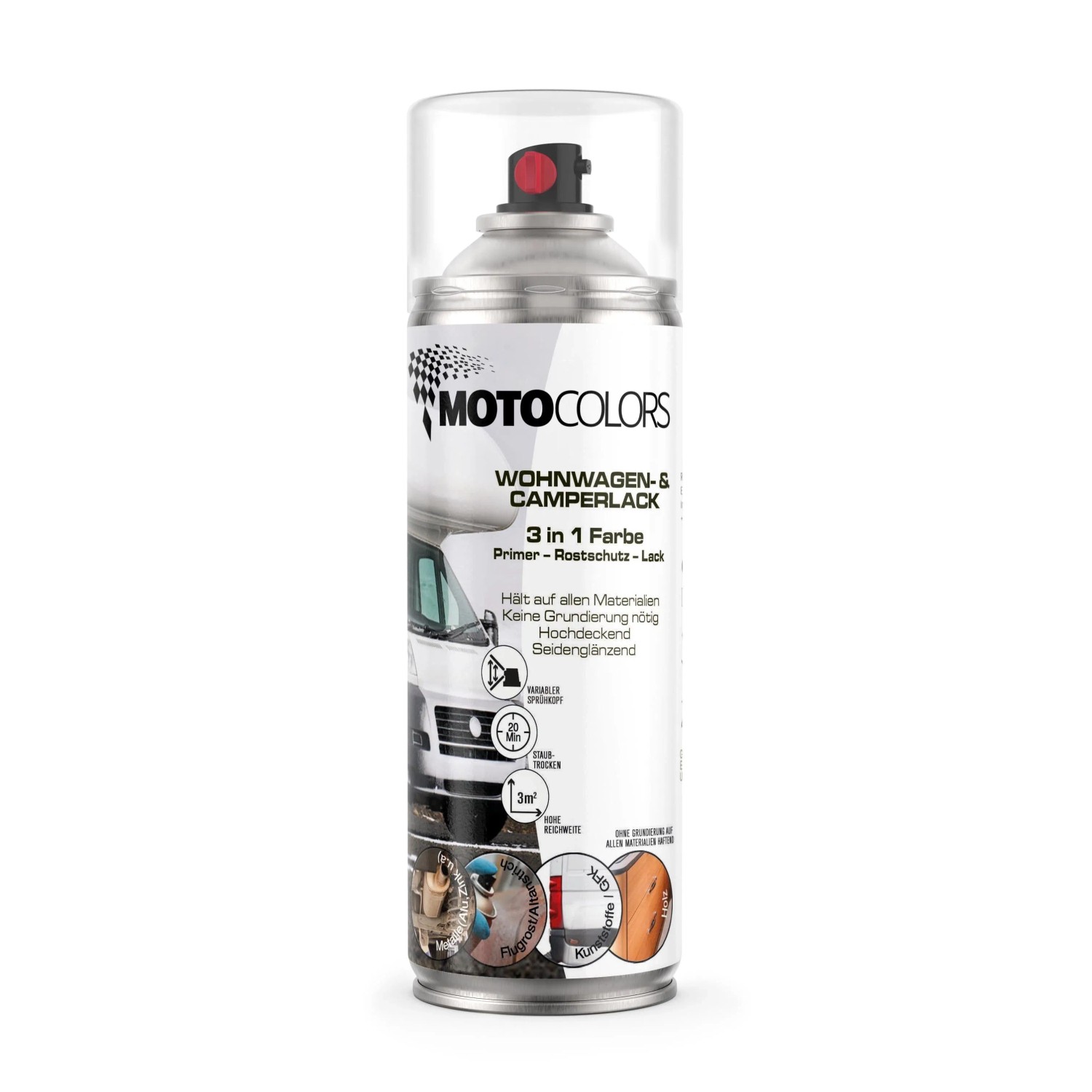 MotoColors Wohnwagen & Camperlack 3 in 1 Sprühfarbe 400ml RAL9005 Tiefschwarz Seidenglanz