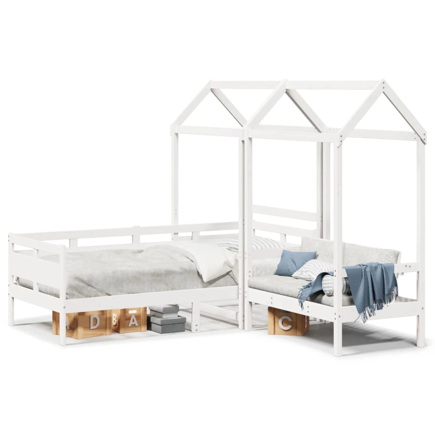 vidaXL Tagesbett und Bank mit Dach Weiß 80x200 cm Kiefernholz 3282297