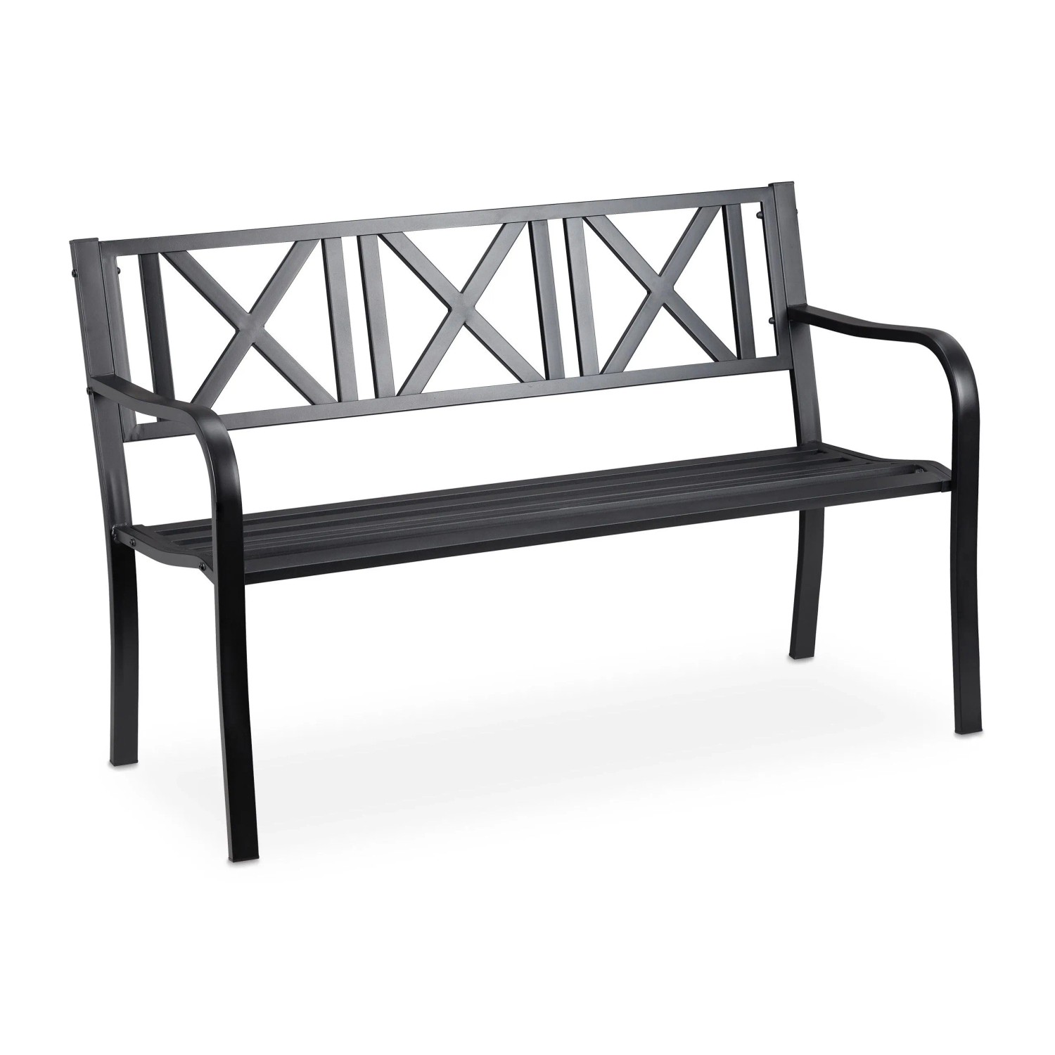 Relaxdays Gartenbank Stahl Schwarz Zweisitzer 127 cm x 63 cm x 80,5 cm 11,3 kg