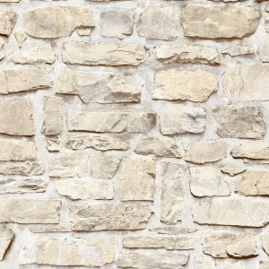 Beige Naturstein Tapete in Maueroptik für Wohnzimmer & Küche.