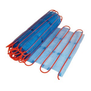 Perobe Warmwasser Fußbodentemperierung 5 m² Heizmatte, ausgerollt und aufgerollt.