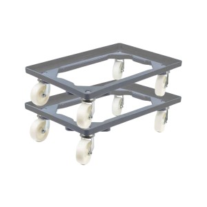 PROREGAL SparSet: 2 graue Transportroller für Euroboxen (60x40 cm) mit Kunststoffrädern.