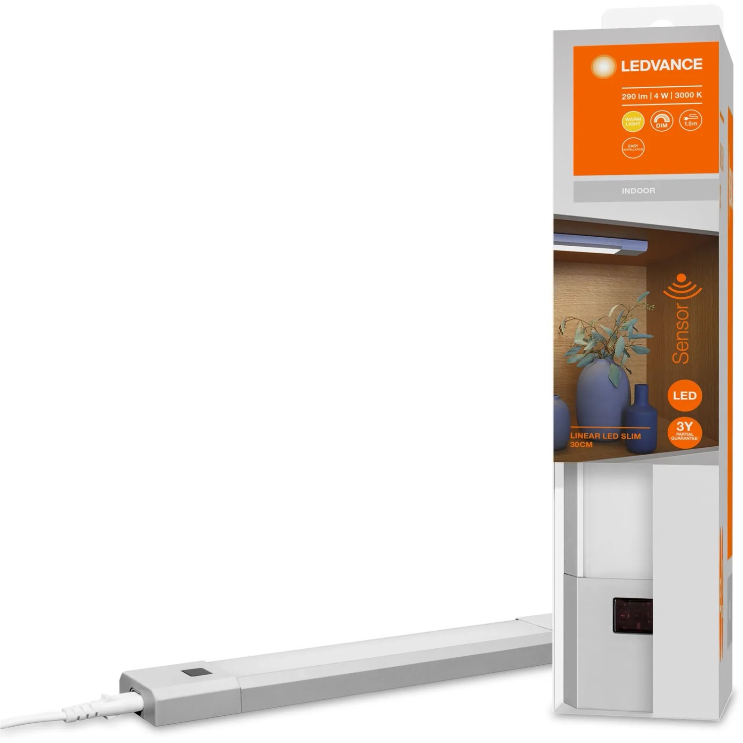 Ledvance LED-Unterbauleuchte Linear Slim 30cm mit Bewegungssensor, Aluminiumgehäuse.