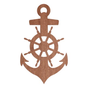 Wanddeko Anker aus Holz, Mahagoni-Furnier, 54x90cm. Maritimes Wandbild für Wohnzimmer.