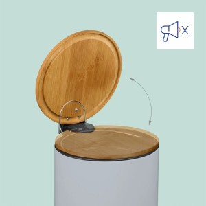 Relaxdays Kosmetikeimer Eisen Bambus Kunststoff Grau Softclose 26 cm x 20,5 cm x 25 cm 0,9 kg
