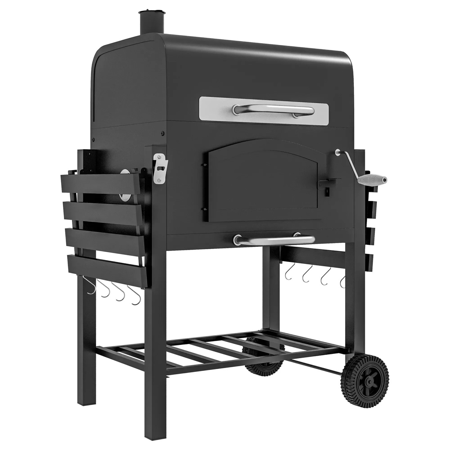 Outsunny Holzkohlgrill mit Deckel und Ablagen Metall Gusseisen Schwarz