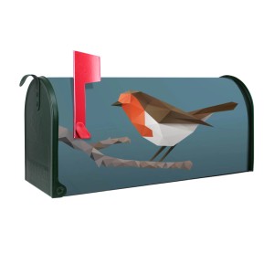 Grüner US Briefkasten mit Vogel Motiv. Amerikanischer Postkasten aus Stahl, pulverbeschichtet.