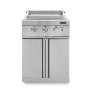 MyOutdoorKitchen Teppanyaki Modul aus Edelstahl. Outdoorküche mit Teppanyaki Grillplatte und Stauraum.