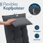 Anthrazit Hochlehner Auflage mit flexiblem, abnehmbarem Kopfpolster. Karabinerhaken für Gartenstuhl-Sitzkissen.