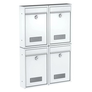 4er Set Basi Briefkästen BK 100M, matt weiß, für Mehrfamilienhäuser oder Wohngemeinschaften.