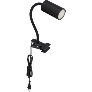 Schwarze Globo Klemmleuchte Robby mit Flexarm, ideal als flexible Lichtquelle.