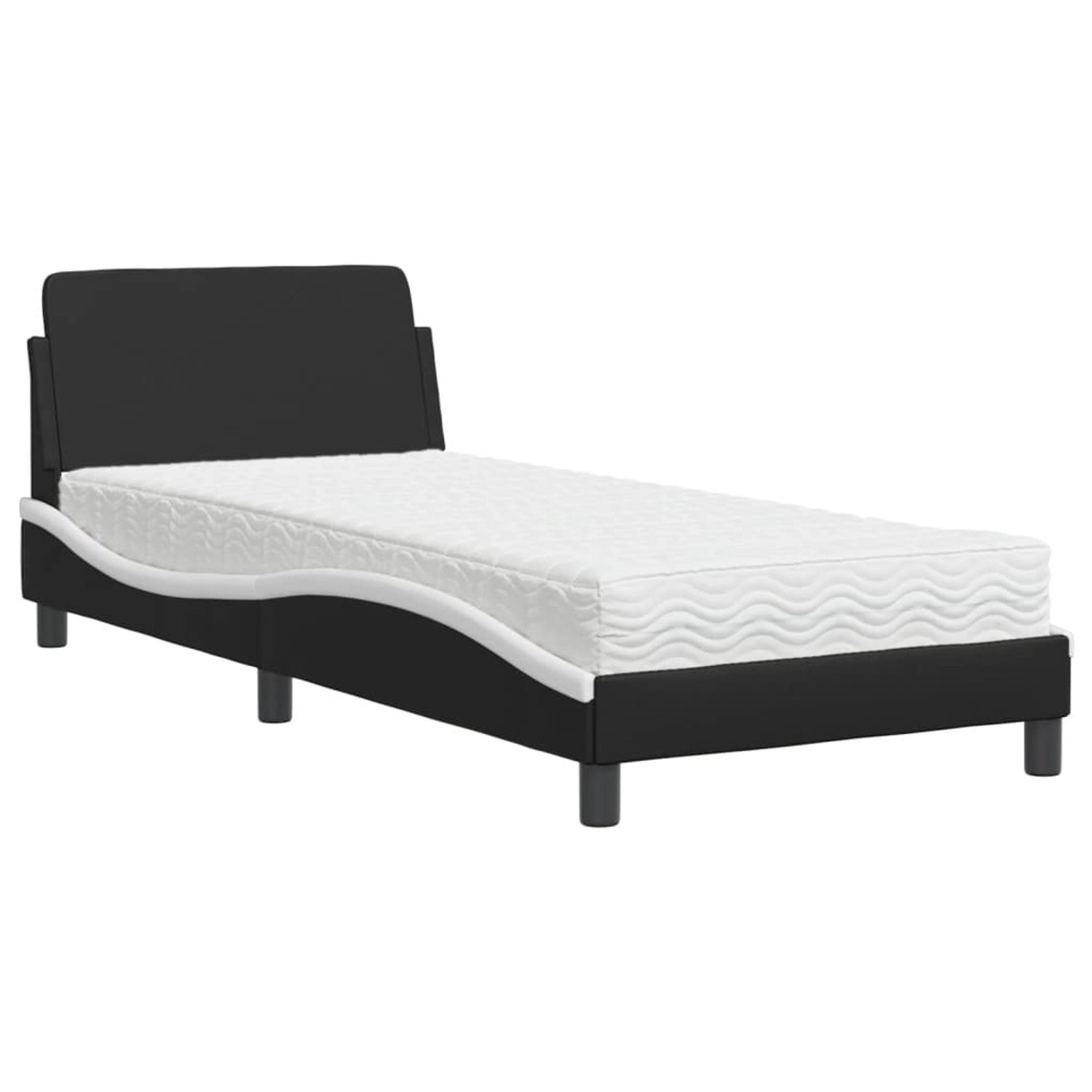 vidaXL Bett mit Matratze Dover Schwarz und Weiß 80x200 cm Kunstleder 3208302