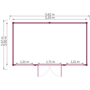 Grundriss Kiehn-Holz Gartenhaus KH 44-009, 520x300 cm, naturbelassen, mit Maßangaben.