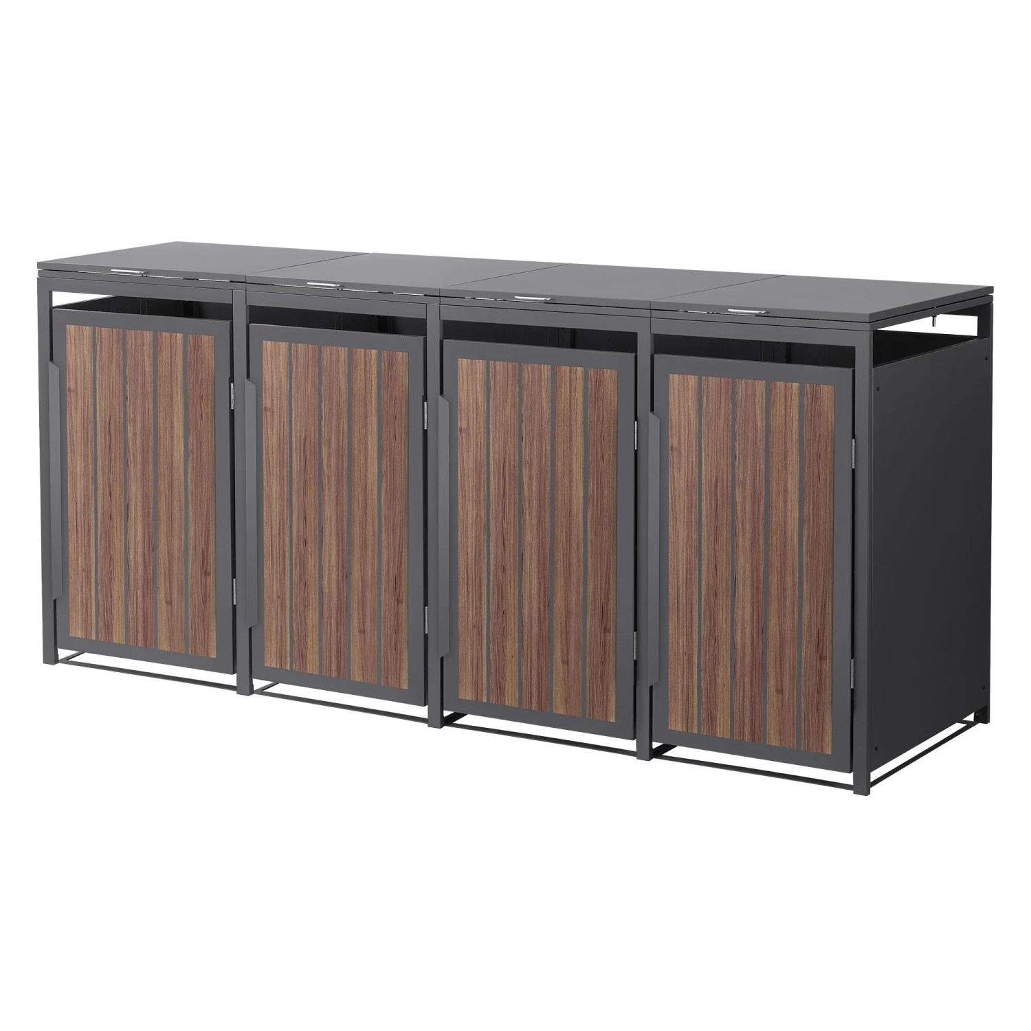 ML-Design Mülltonnenbox 4Er Anthrazit-Holzoptik aus Stahl 240L