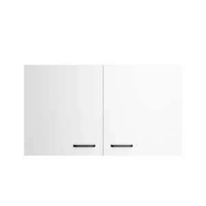 Weißer OPTIFIT Küchen-Hängeschrank Bonn214, 100 cm breit, mit zwei Türen und satingrauen Griffen.