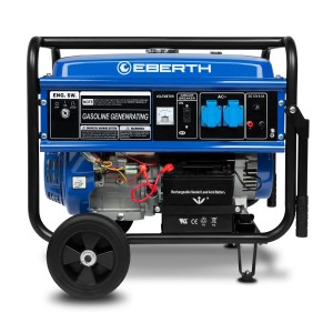 Blauer EBERTH Stromerzeuger 5500 Watt mit Fahrwerk und E-Start. Notstromaggregat für Baustelle und Camping.
