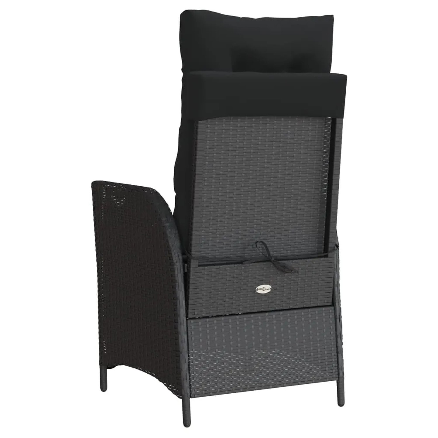 Verstellbarer, schwarzer vidaXL Gartensessel aus Poly Rattan mit Kissen (2er-Set).