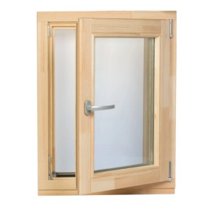 Offenes Panto Holzfenster, Dreh/Kipp, 90x120 cm, aus unbehandeltem Nadelholz mit Griff.