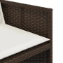 Detailansicht eines braunen Gartenstuhls aus Rattan mit cremefarbenem Kissen, Teil der vidaXL 13-tlg Essgruppe.
